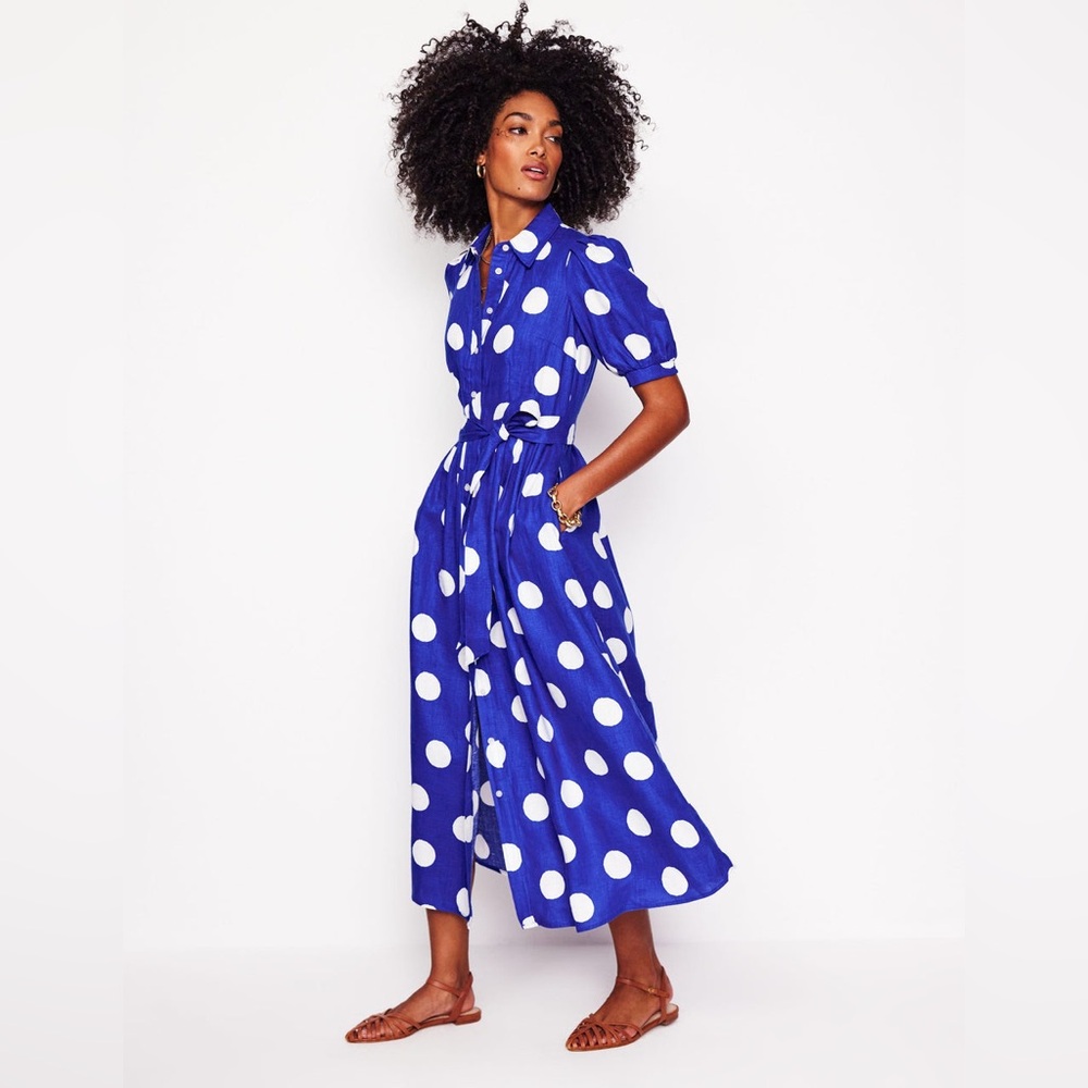 Alexa Linen Maxi Shirt Dress
Bright Blue, Abstract Dot
